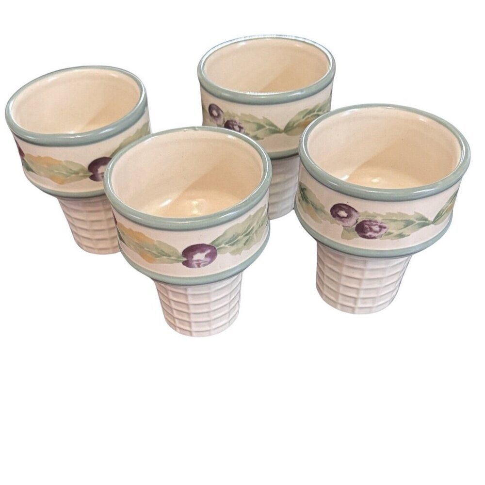 PFALTZGRAFF Jamberry Ice Cream Cone Bowls 4-Piece Set Mint Condition Dessert - Picture 2 of 11